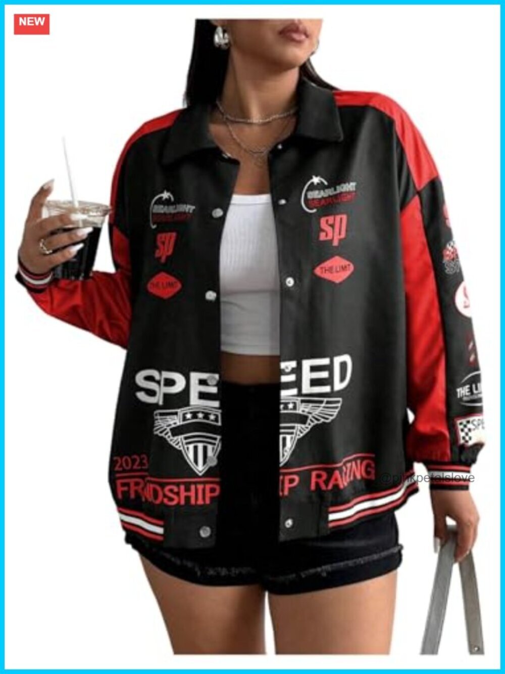 Plus Size Long Sleeve Button Down Jacket Motorcycle Vintage Racer Jacket